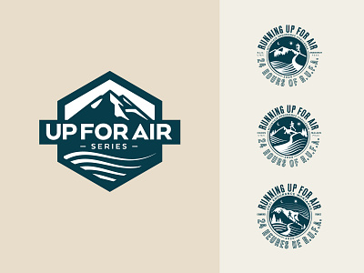 Running Up For Air Logo and Badges badge branding design icon illustration illustrator logo running typography vector