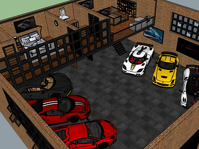 Dream Garage Design 3d architecture design graphic design sketchup