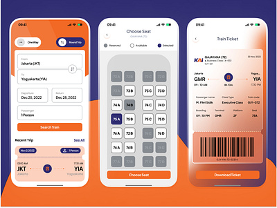 Train Booking Ticket Online - PT. KAI booking app branding case study design illustration iphonedesign mobile apps trainticketbooking ui ui design uiux