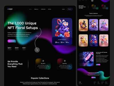 Floral NFTs - Landing Page Design auction branding collection dark design floral graphic design landing marketplace nft nft marketplace purple ui ui design uiux ux design