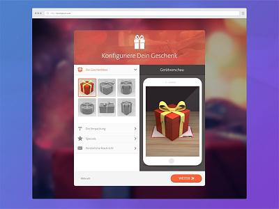 Virtual Gift Configurator Concept animation configure flat gift menu options present settings ui ux