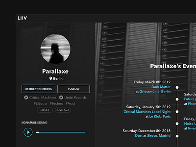 DJ Booking Platform Concept dark djs music platform techno ui user interface ux web app webapplication