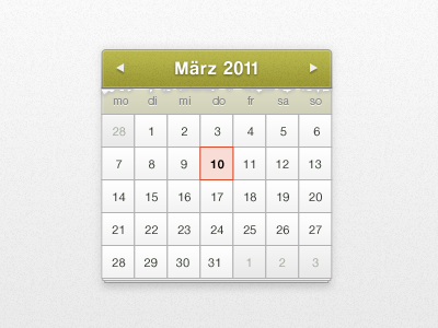 Calendar Widget buttons calendar date datepicker jquery photoshop ui user interface webdesign widget