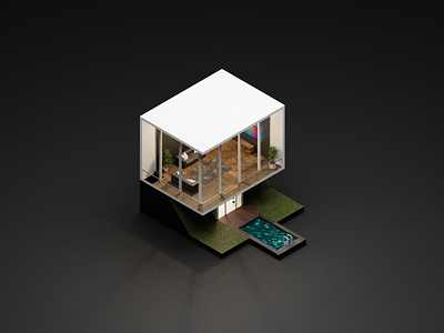 Mini Bungalow 3d 3d animation 3d design 3d illustration 3d interior 3d model architecture bungalow design house illustration interior isometric voxel