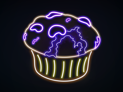 Glowberry Muffin 🫐🌟 art blueberry colors design glows gradients illustration lighting logo muffins neon neon lighting photoshop vfx
