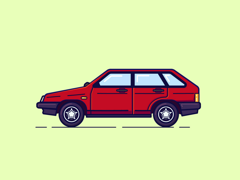 Lada Nine 2109 retro russian illustration car