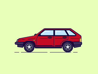Lada Nine 2109 car illustration retro russian