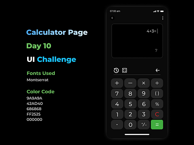 Calculator Page 2022dailyui app branding design myui2022 ui