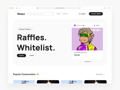 Monet - Raffle Page blockchain community design nft raffle solana ui ux web3