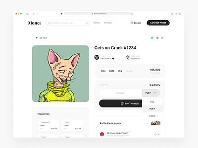 Monet - Raffle Page blockchain design nft ui ux web3