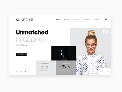 Klareye Landing Page branding eyeglass landing page eyeglass website landing page monochrome monochrome landing page typography