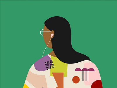 Girl listening to music. design graphic design illustration logo painting vector