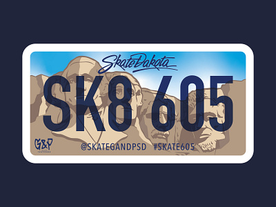 SK8 605 graphics design illustration license plate mt. rushmore skateboard skateboarding vector