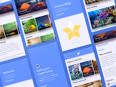 Outdoor activities app app design experience mobile onboarding photo rating travel ui ux