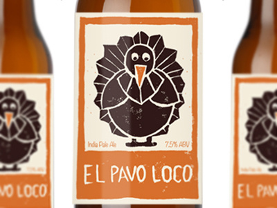 El Pavo Loco beer label linocut print thanksgiving turkey