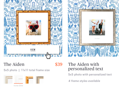 Framebridge Gift Shop custom framing desktop ecommerce hover order price