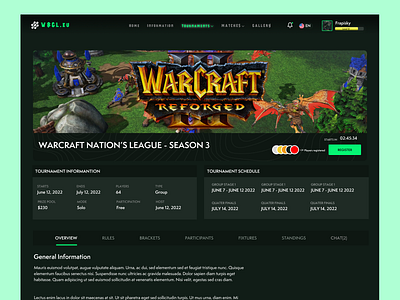 Warcraft Tournament Page design gaming product design tournament war craft reforged warcraft web design