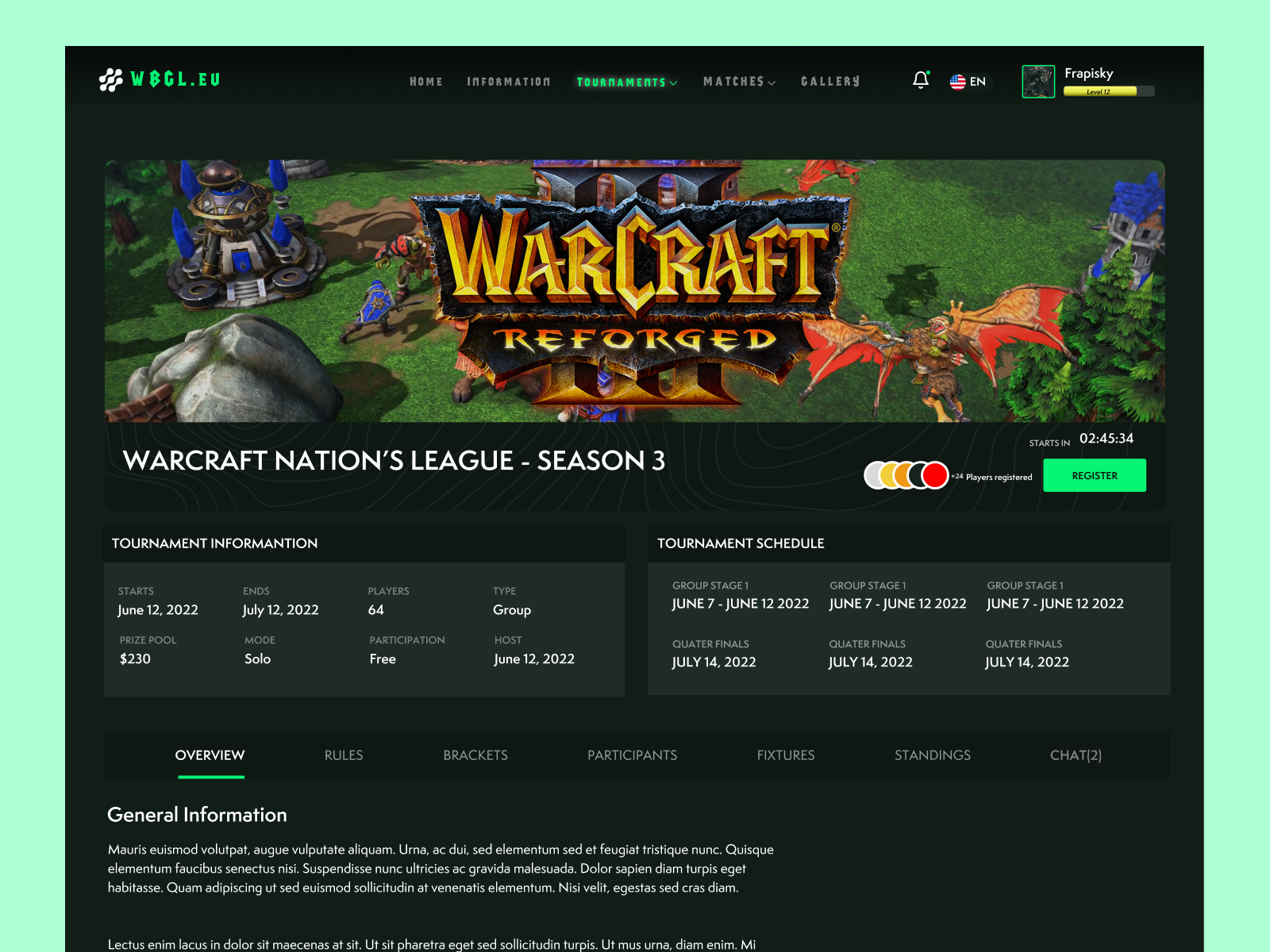 Warcraft Tournament Page by Raji Adeoye on Dribbble