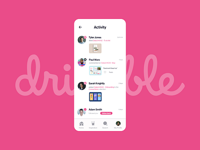 DailyUI #047 - Activity feed - Dribbble 047 activity app daily daily ui dailyui dailyui047 design dribbble feed follows likes timeline ui ux