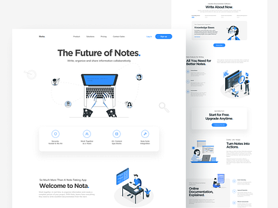 Nota - Note Taking Website app design flat illustration minimal typography ui ux vector web website