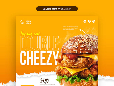 Double Cheezy Burger Promotion Social Media Template fast food