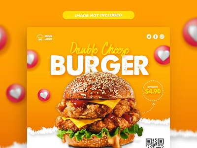 Double Cheese Chicken Burger Promotion Social Media Template fast food