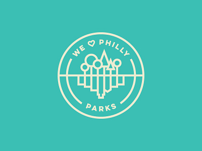 We Love Philly Parks blue buildings circle icon logo love park philly trees vector