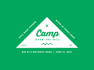 Camp Over-the-Hill camp green invitation logo