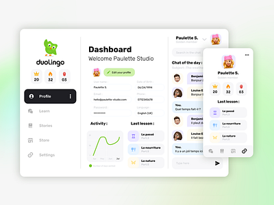 User Profile Design - Duolingo 🦉💬 app duolingo inspi inspiration interface design mobile ui ui challenge uidaily uidaily006 user experience user interface user profile user profile design ux