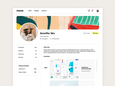 Freeme - Freelance Finder Platform freelance graphic design job profile showcase summary ui web design website