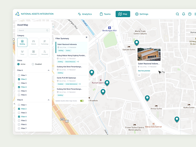 Asset Monitoring Map View UI Design branding card dashboard filter map ui web design website