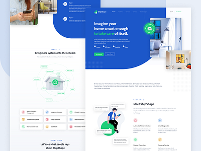 ShipShape Landing Page app app design blue branding clean design illustration landing page mobile responsive retail smart home ui ux