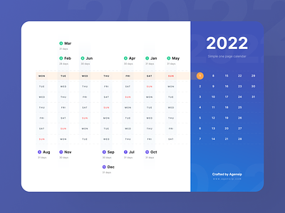 One Page 2022 Calendar 2022 One Page Calendar For All 🎉 By Laude Pirera Ardi For ⚡️Agensip Ui Ux  Agency On Dribbble