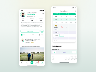 Leaderboard - Profile and Input Score app clean dashboard design feed game golf golf app golf play golf ui gps ios map mobile app modern profile score app stats ui ux