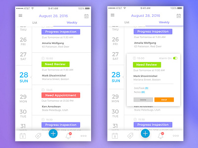 Task Schedule App app calendar cardview clean flat ios mobile modern schedule simple task white