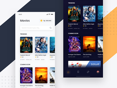 Movie App - Mobile App Exploration android app app design cinema clean dark design flat ios iphone mobile movie payment app ticket ui uiux ux