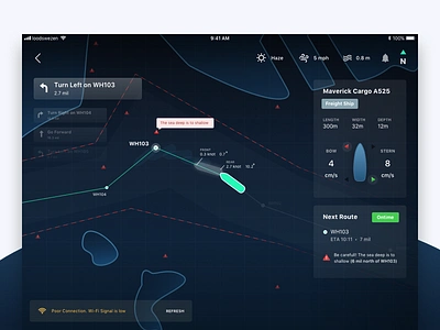 Ship Navigation App android app app design clean dark design flat ios ipad minimalistdesign mobile navigation responsive ship tablet app ui uiux user experience ux