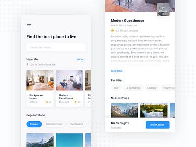 Hotel Booking App - Mobile App android app booking clean design flat hotel ios minimalistdesign mobile real estate room travel ui ux
