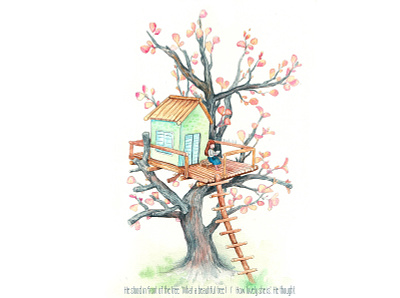 Tree House alone illustration thanhxinh tree treehouse watercolor watercolorpainting