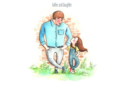 Papa dad daughter family father illustration papa sweetheart thanhxinh watercolorpainting