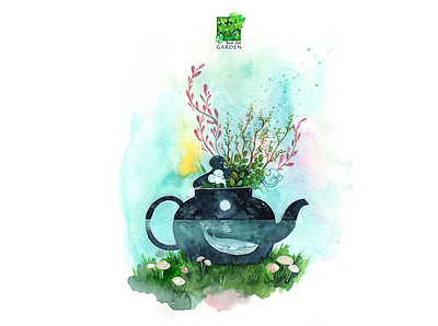 Tea Pot alone blues dreamland illustration ocean tea teapot thanhxinh watercolorpainting whale