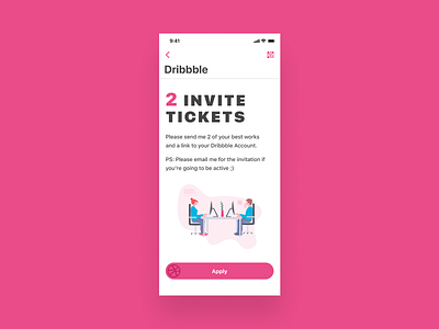 Dribbble Invite android app apply design dribbble invitation invite ios ticket ui ux