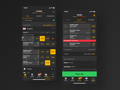 TotoSport App for iOS adobe xd android app application betting black branding dark gambling game interface ios mobile sport sportsbook statistics ui uiux ux