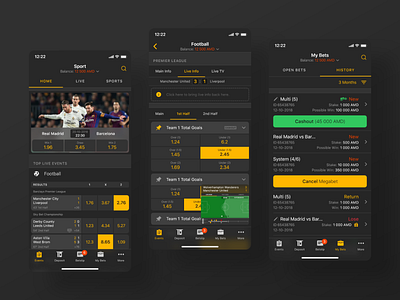 TotoSport App for iOS 2 adobe xd android app application betting black branding dark design gambling game interface ios mobile sport sportsbook statistics ui uiux ux