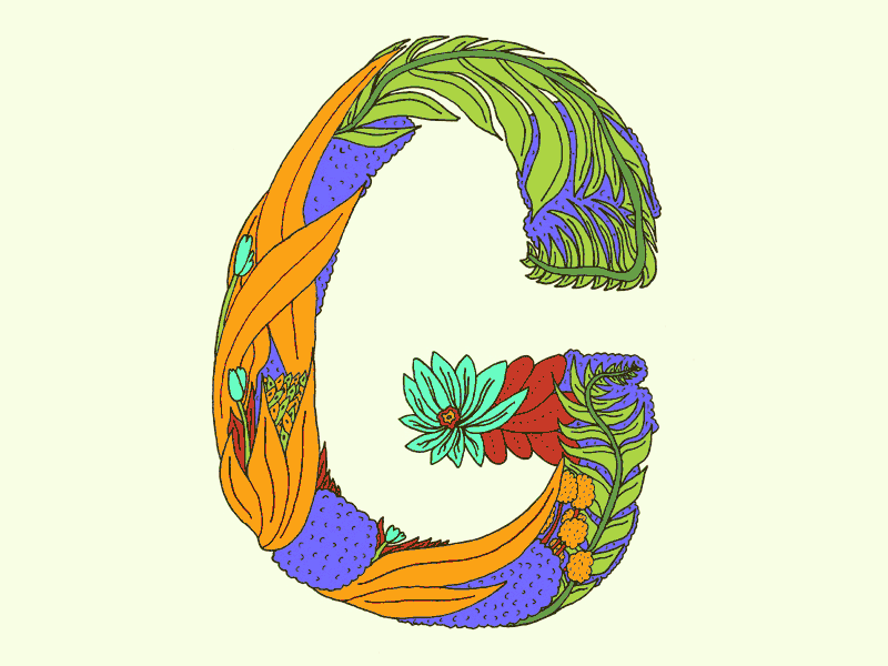 G is for Garden flat flowers garden gardening hand drawn illustration ink leaves lettering plants sketch typography