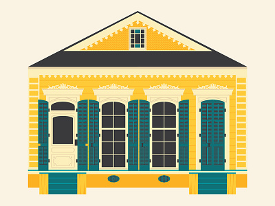 French Quarter House architecture design french quarter home house illustration new orleans print shotgun southern vector yellow