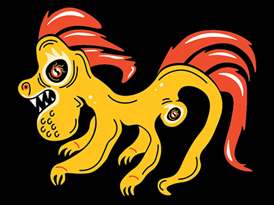 Rawr avatar character creature design flat illustration line art lion monster red vector yellow