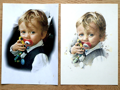 Boy With Car boy child coloured pencil cute drawing family portrait vintage