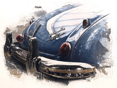 Austin Healey austin healey chrome classic car coloured pencil drawing metal reflection vintage