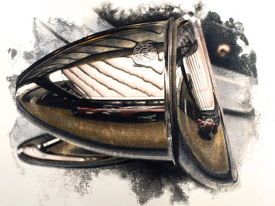Bullet Mirror car art chrome classic car details drawing mirror reflection vintage vintage art